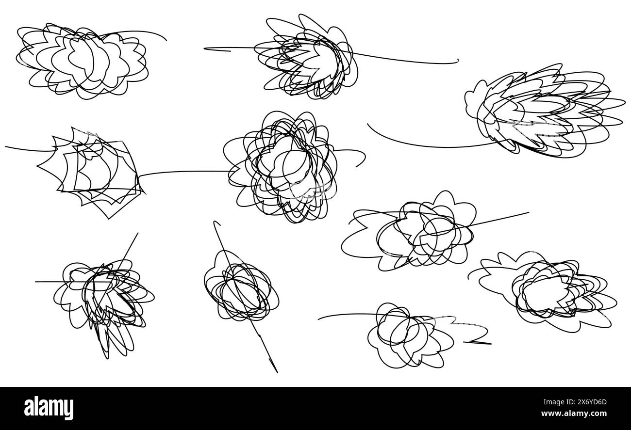Dessinant à la main des lignes chaotiques aléatoires de gribouillage enchevêtrées. Illustration de Vecteur
