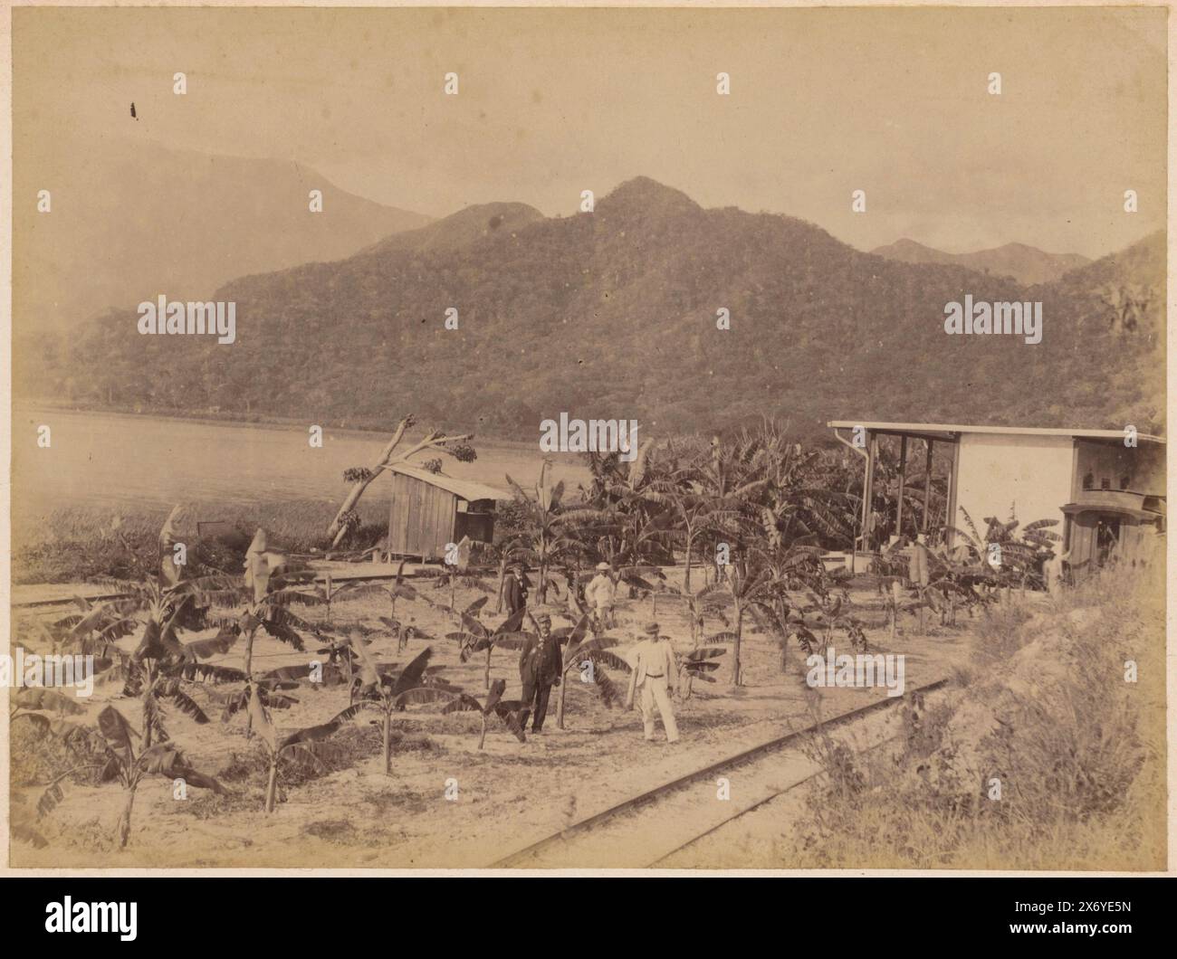 Gare de Cabrera entre Valence et Puerto Cabello au Venezuela, Venezuela, voie ferrée de Valence à Puerto Cabello, gare de Cabrera (titre sur objet), photographie, anonyme, Venezuela, 1860 - 1900, papier, impression albumen, hauteur, 157 mm × largeur, 210 mm, hauteur, 187 mm × largeur, 244 mm Banque D'Images