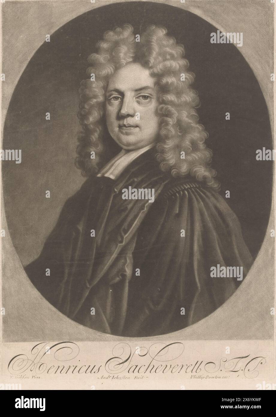 Portrait de Henry Sacheverell, Henricus Sacheverell (titre sur l'objet), estampe, imprimeur : Andrew Johnston, (mentionné sur l'objet), après peinture par : Thomas Gibson, (mentionné sur l'objet), éditeur : Phillip Overton, (mentionné sur l'objet), 1700 - 1718, papier, hauteur, 347 mm × largeur, 248 mm Banque D'Images