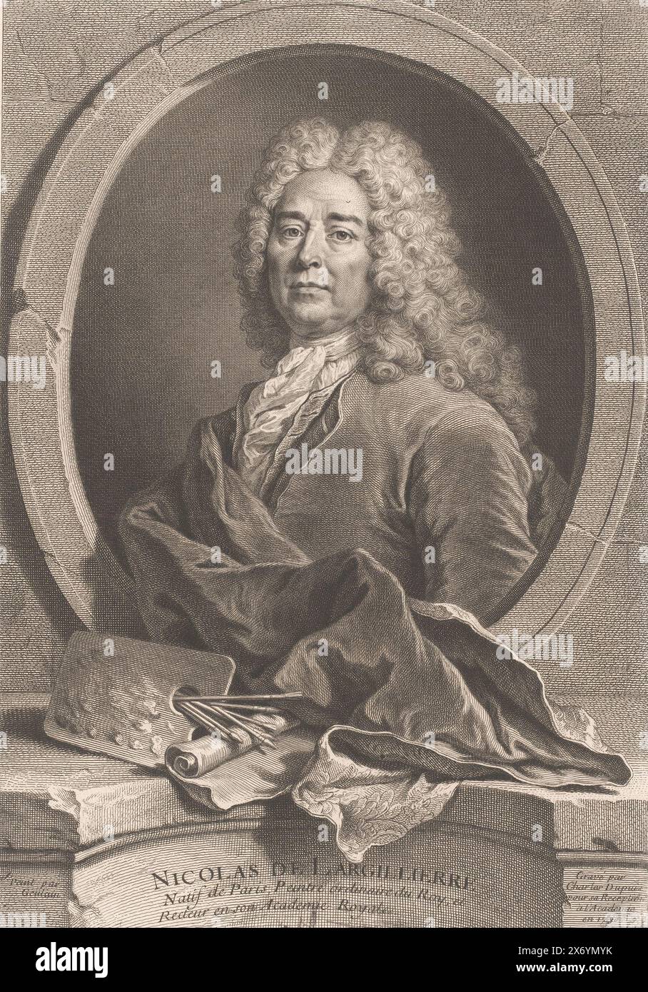 Portrait de Nicolas de Largillière, Nicolas de Largillierre (titre sur objet), estampe, imprimeur : Charles Dupuis, (mentionné sur objet), après peinture par : Charles Etienne Geuslain, (mentionné sur objet), France, 1730, papier, gravure, gravure, hauteur, 355 mm × largeur, 252 mm Banque D'Images