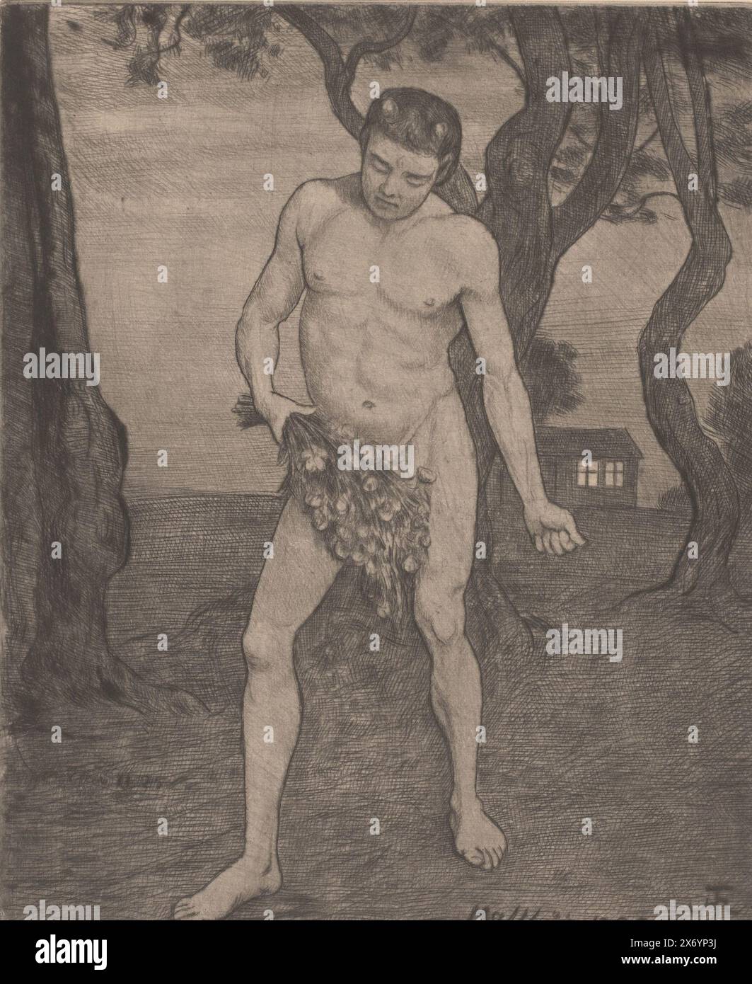 Semeur, scène de la parabole biblique du semeur (Matthieu 13:25)., estampe, imprimeur : Hans Thoma, (mentionné sur l'objet), Karlsruhe, (possiblement), 1913, papier, point sec, hauteur, 245 mm × largeur, 200 mm Banque D'Images