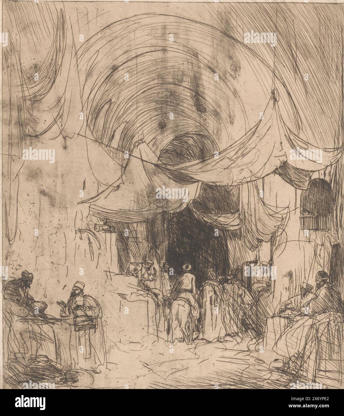 Bazar turc aux voiles tendues, estampe, imprimeur : Marius Bauer, (signé par l'artiste), 1892, papier, gravure, hauteur, 395 mm × largeur, 348 mm Banque D'Images