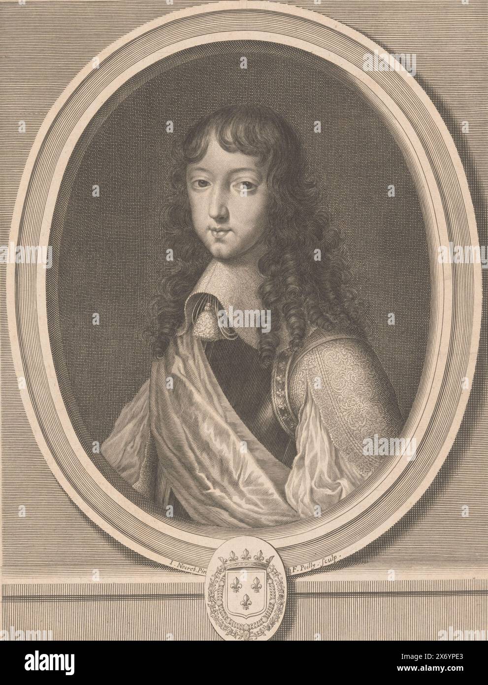 Portrait de Philippe d'Orléans I, estampe, imprimeur : François de Poilly (I), (mentionné sur l'objet), après peinture par : Jean Nocret, (mentionné sur l'objet), 1632 - 1693, papier, gravure, gravure, hauteur, 316 mm × largeur, 241 mm Banque D'Images