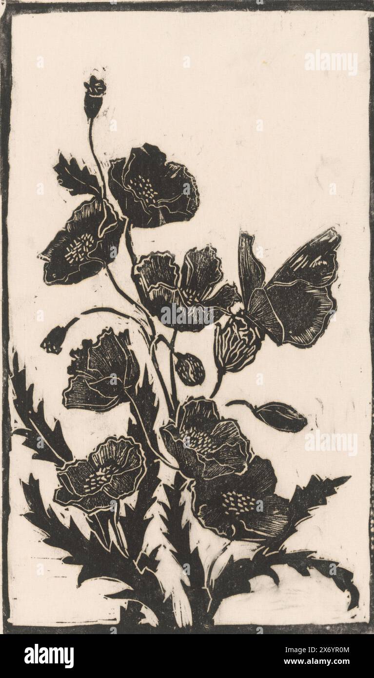 Coquelicots avec papillon, coquelicots (titre original), estampe, imprimeur : Janus de Winter, (signé par l'artiste), 1892 - 1951, papier japonais (papier fait à la main), linogravure, hauteur, 388 mm × largeur, 254 mm Banque D'Images
