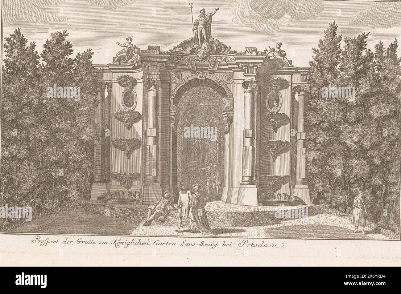 Vue de la grotte dans les jardins du palais de sans-souci, Prospect der Grotte im Königlichen Garten sans-Soucy BEI Potsdam (titre sur l'objet), numéroté en haut à droite : 42., estampe, imprimeur : anonyme, éditeur : Johann David Schleuen (I), 1747 - 1774, papier, gravure, hauteur, 207 mm × largeur, 323 mm Banque D'Images