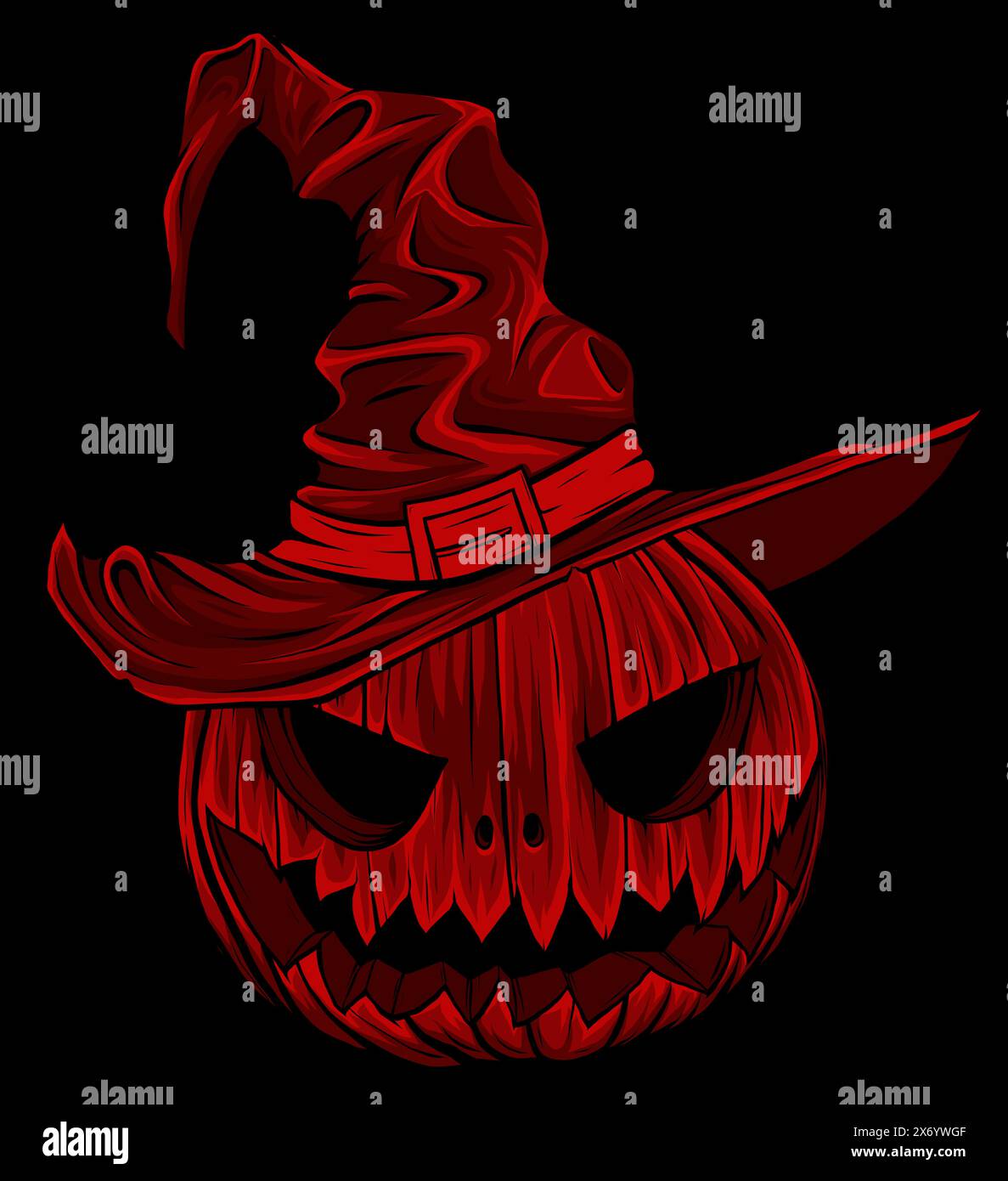Dessin animé halloween citrouille portant chapeau de sorcière isolé sur fond noir Illustration de Vecteur