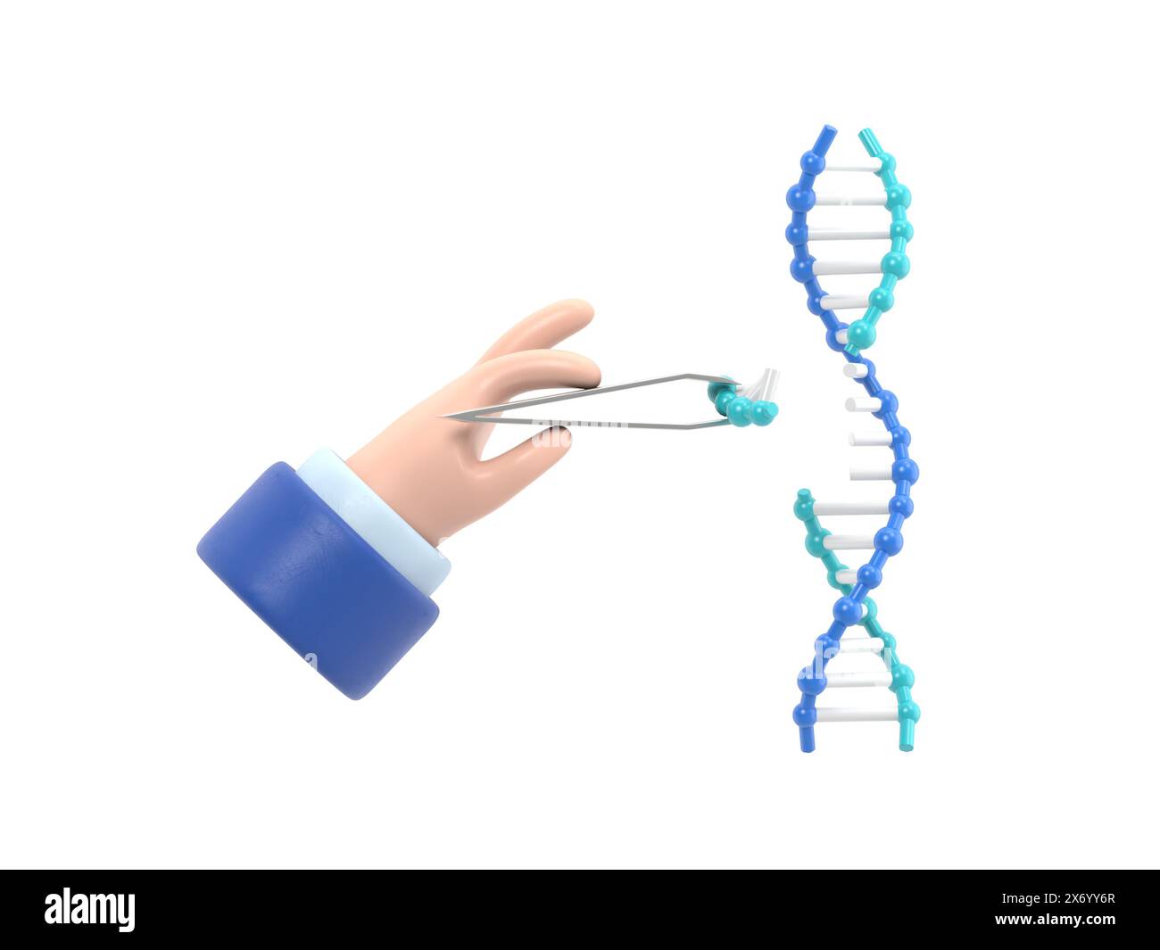 Maquette d'icône de geste de dessin animé. Changer le concept d'ADN. ADN de manipulation. Procédé de synthèse. Le docteur édite l'hélice. Laboratoire Research.rendu 3D sur blanc b Banque D'Images