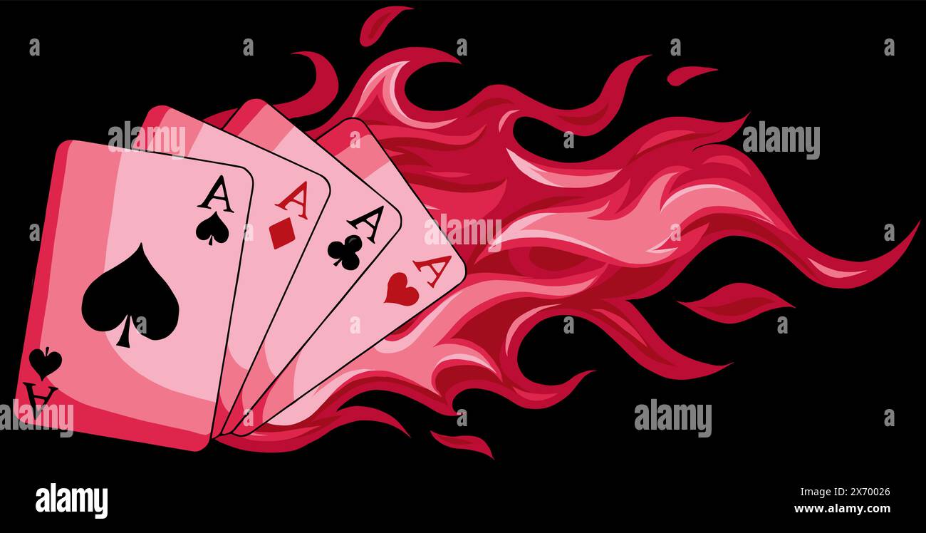 Cartes à jouer disposées en éventail. 4 as sur fond noir Illustration de Vecteur