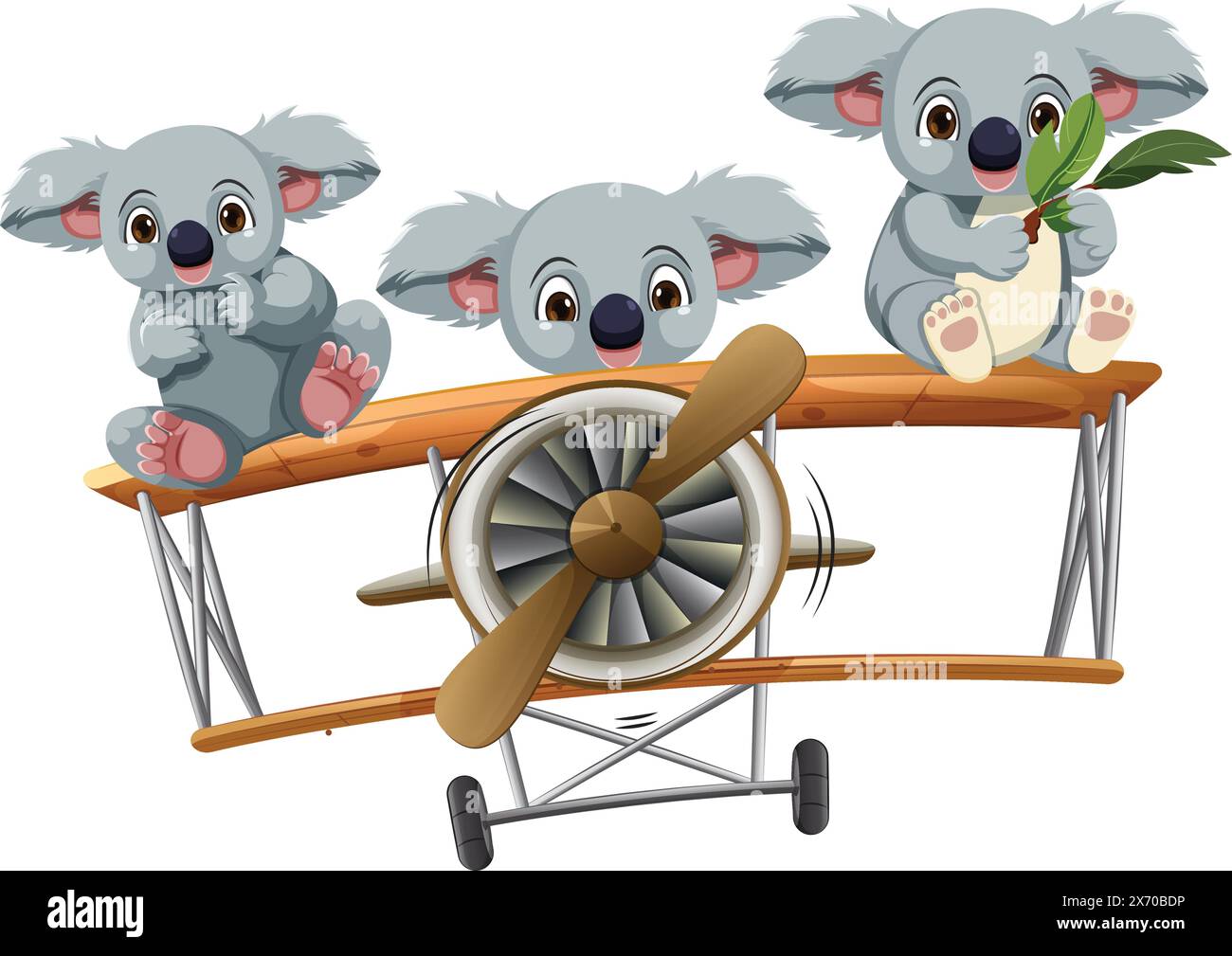 Trois adorables koalas profitant d'un tour en avion Illustration de Vecteur