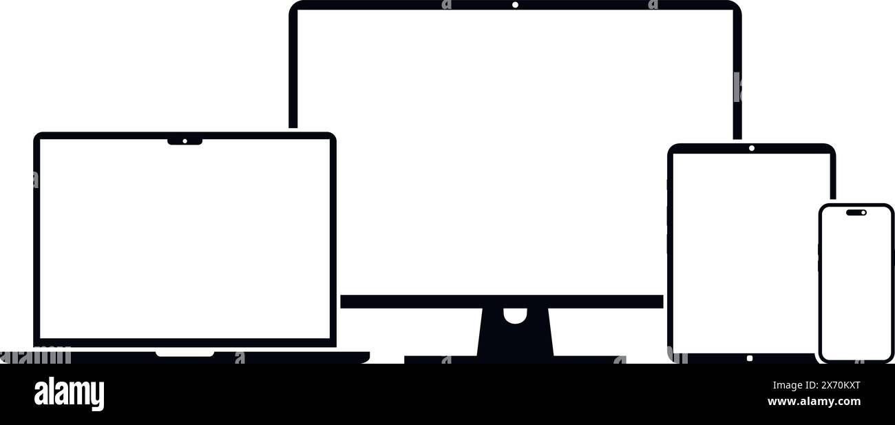 Icônes de l'appareil - ordinateur de bureau, ordinateur portable, téléphone intelligent et tablette. Illustration vectorielle de la conception web responsive. Illustration de Vecteur