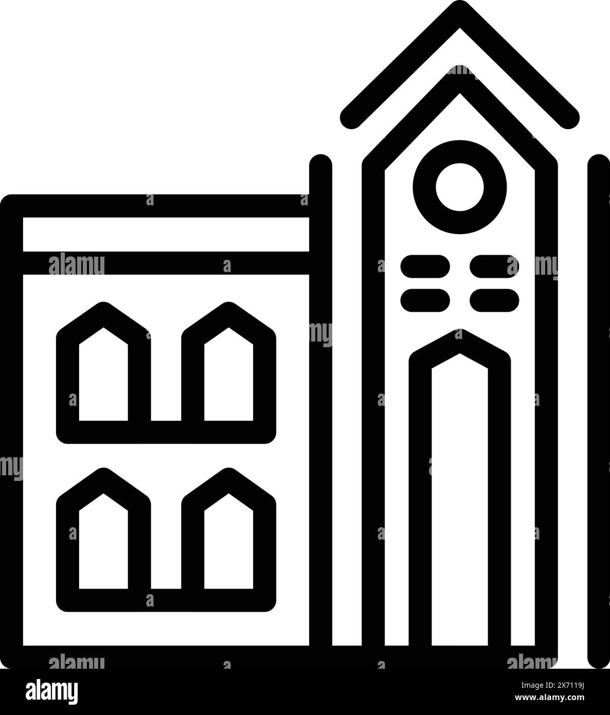 Vecteur de contour d'icône d'église belge. Cathédrale traditionnelle. Monument historique gothique Illustration de Vecteur