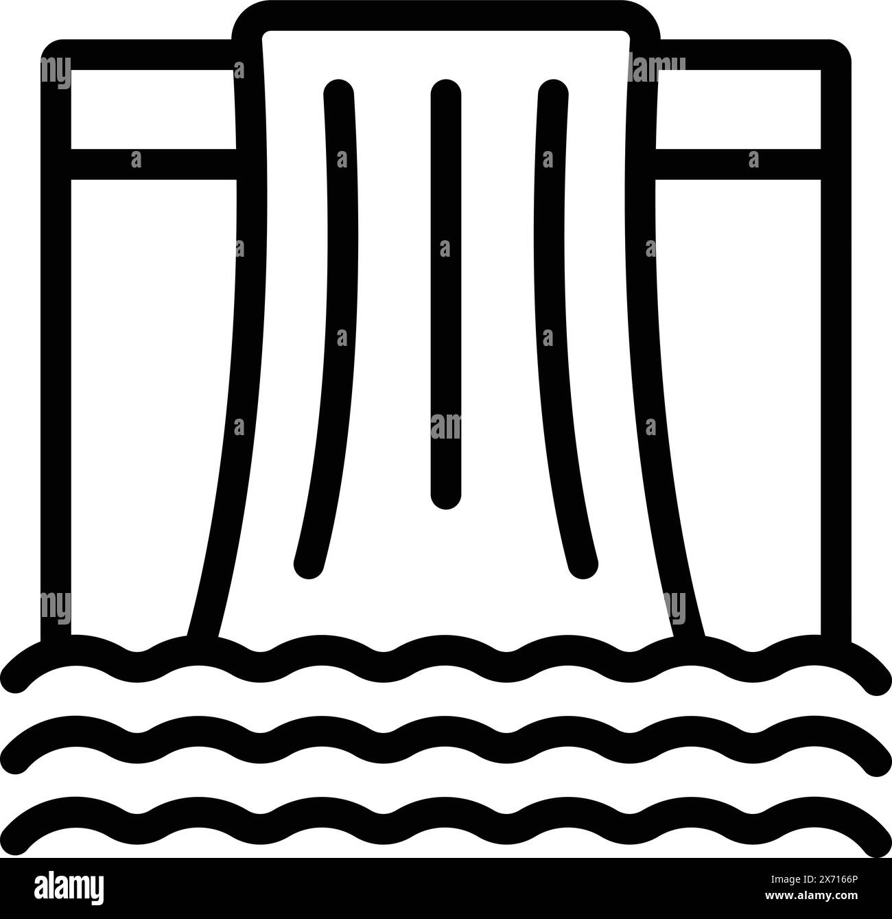 Vecteur de contour d'icône de cascade d'Islande. Célèbre voyage nordique. Explorez le monument traditionnel Illustration de Vecteur