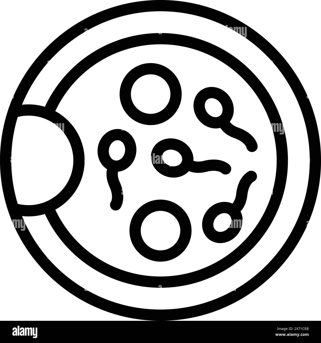 Dessin simplifié au trait noir et blanc d'une boîte de Pétri avec colonies bactériennes Illustration de Vecteur