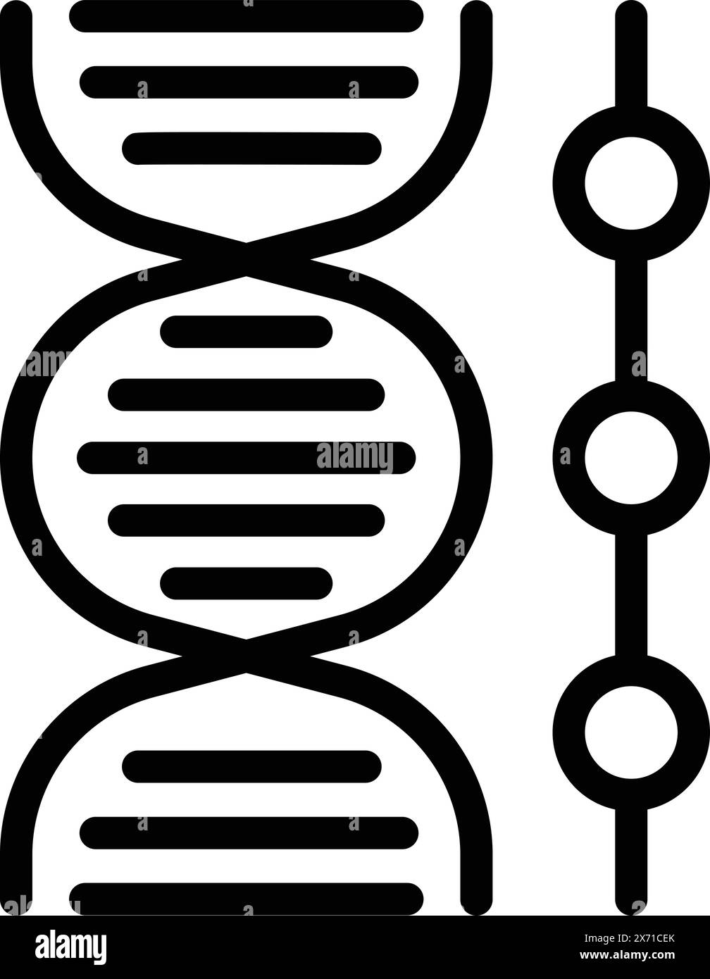 Illustration vectorielle de l'icône de brin d'adn en noir et blanc, représentant la structure en double hélice de l'adn d'acide désoxyribonucléique parfait pour les projets scientifiques, médicaux et de conception génétique Illustration de Vecteur