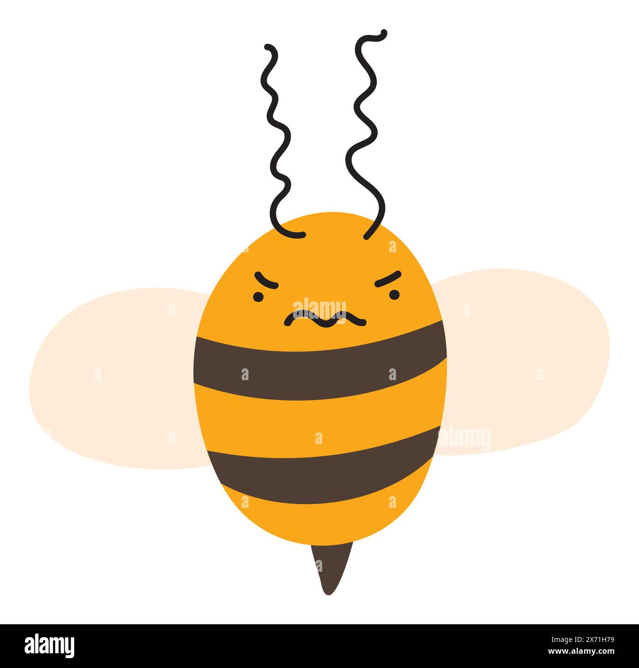 Icône Emoji Fly Nervous Bee. Mignon personnage d'enfant. Objet été symbole plat vecteur miel Art. Élément de dessin animé pour web ou design typographique, affiche Illustration de Vecteur