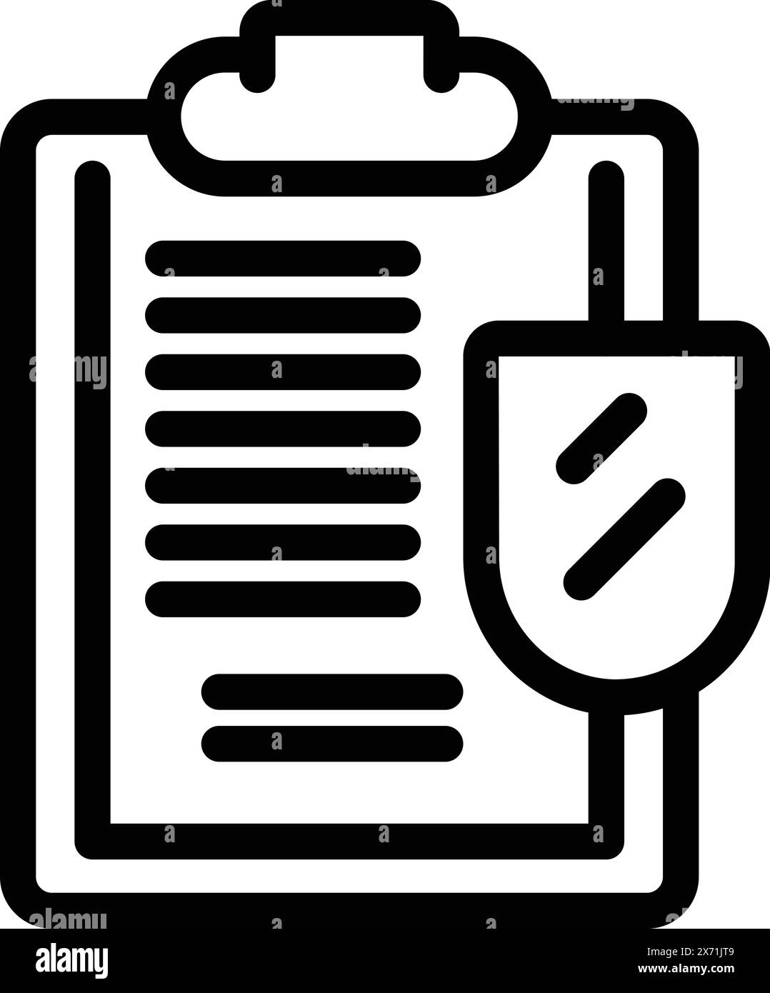 Icône vectorielle de dessin au trait noir et blanc représentant un presse-papiers avec une liste de contrôle et un stylo attaché Illustration de Vecteur