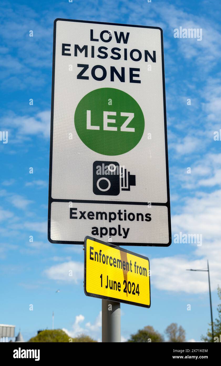 Lez - panneau Low Emision zone à Édimbourg, Écosse, Royaume-Uni. Banque D'Images