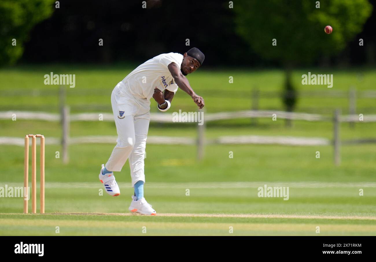 Jofra Archer Bowls de Sussex lors du deuxième XI Championship match au County Ground, Beckenham, Londres. Date de la photo : vendredi 17 mai 2024. Banque D'Images