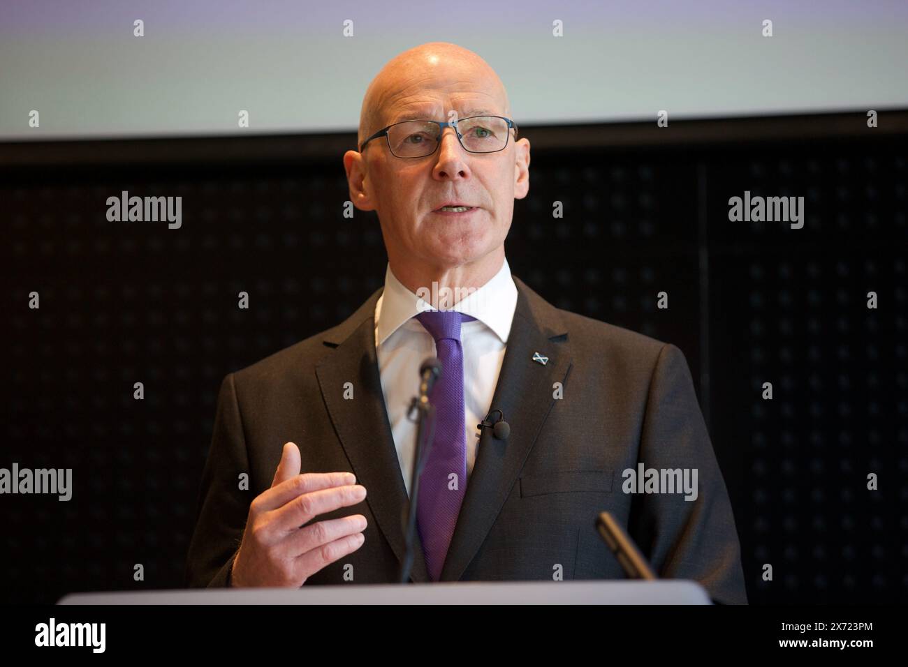 Glasgow Royaume-Uni, 17 mai 2024 : discours du premier ministre d'Écosse John Swinney au Barclays Campus. Image : DB Media services / Alamy Live Banque D'Images