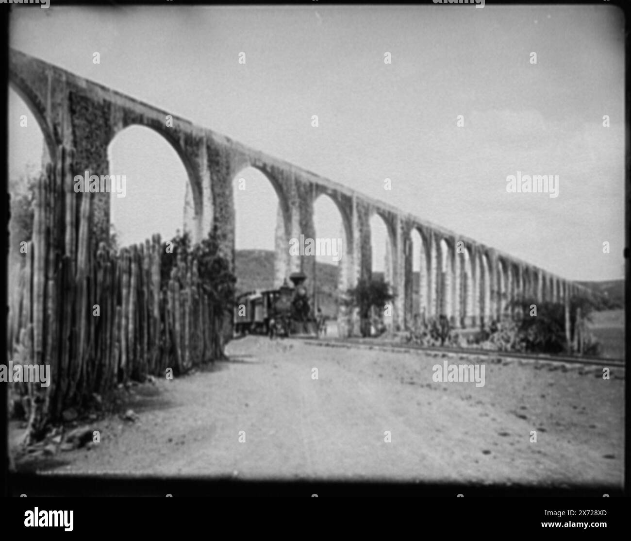 L'aqueduc de Queretaro, Mexique, commandé par Mexican Central Railway, 1891., Detroit Publishing Co. No. 01620., Gift ; State Historical Society of Colorado ; 1949, Aqueducts. , Chemins de fer. , Cactus. , Mexique, Queretaro. Banque D'Images