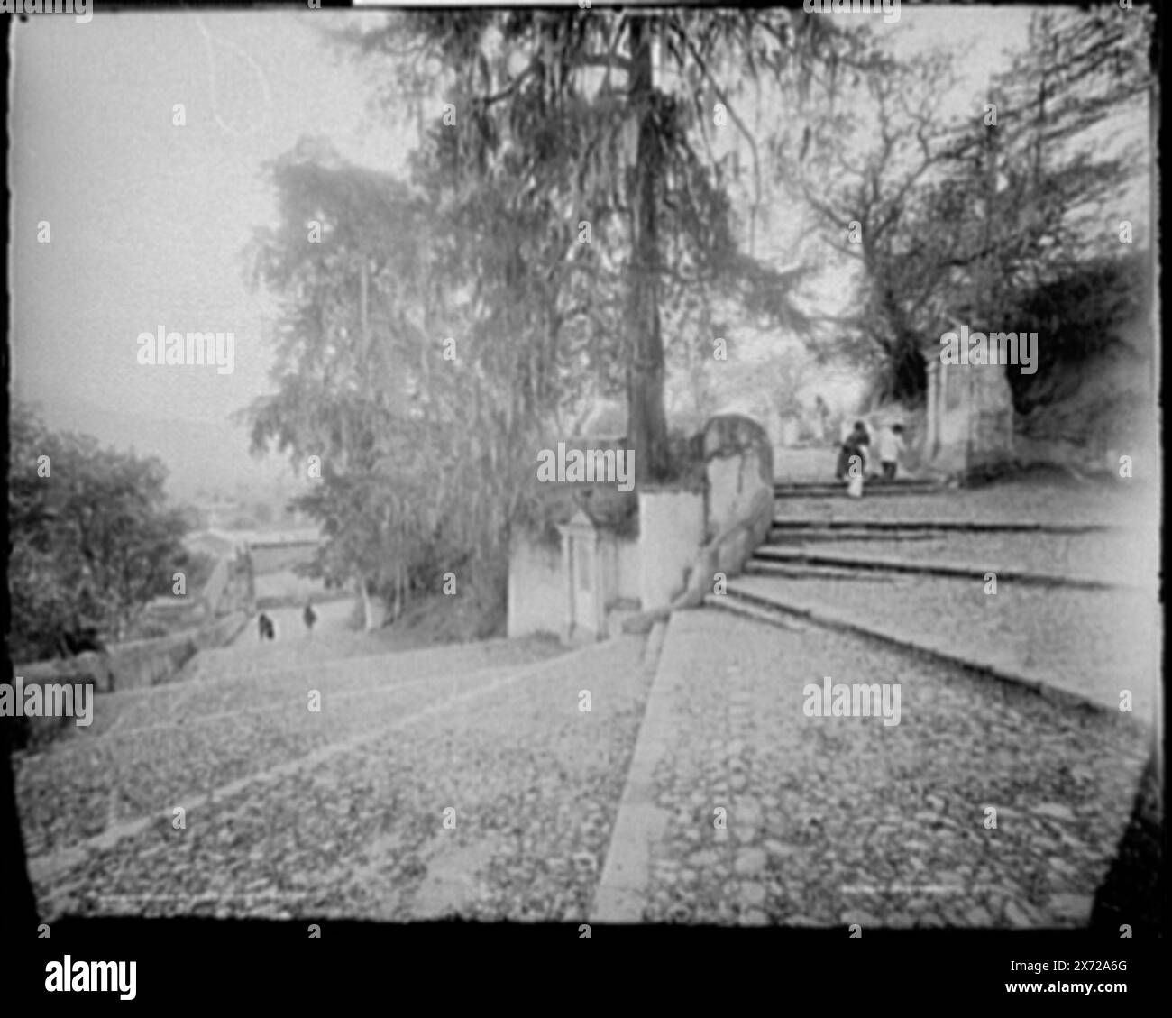 Sanctuaires sur Sacramonte, c'est-à-dire Sacro Monte, près d'Amecameca, Mexique, 'Detroit Photographic Co.', commandé par Mexican Central Railway, 1891., Detroit Publishing Co. 01628., Gift ; State Historical Society of Colorado ; 1949, Shrines. , Escaliers. , Mexique, Amecameca de Juarez. Banque D'Images