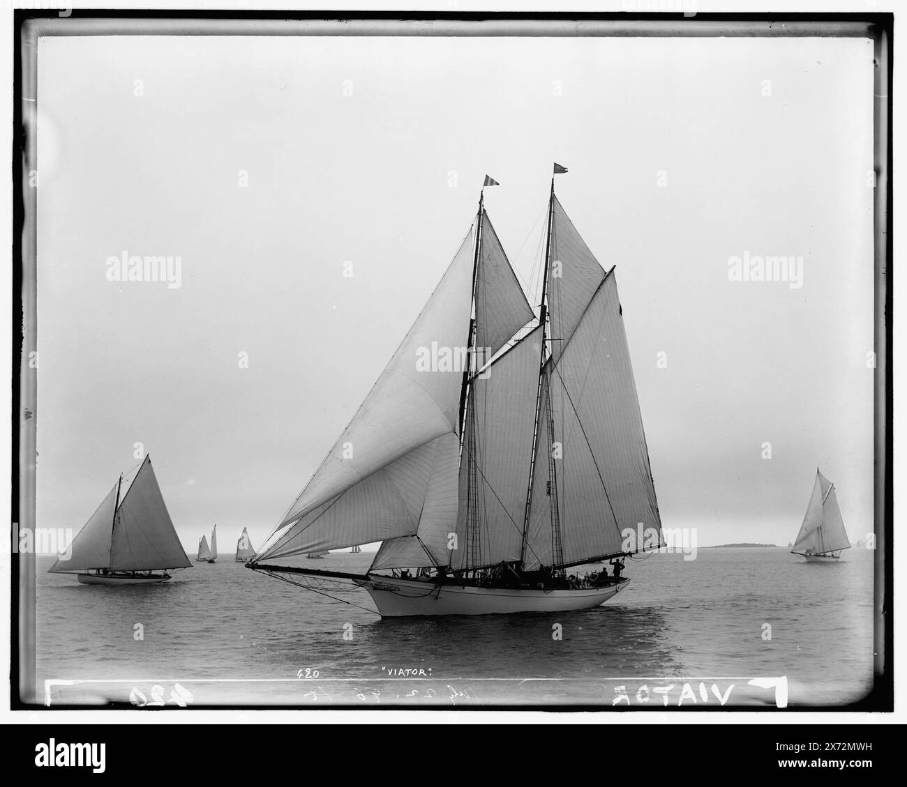 Viator, attribution basée sur le style de titre et de numérotation., probablement Larchmont Yacht Club., '420' et 'Lt.' sur négatif., No Detroit Publishing Co. no., cadeau ; State Historical Society of Colorado ; 1949, Viator (Schooner) , Yachts. Banque D'Images