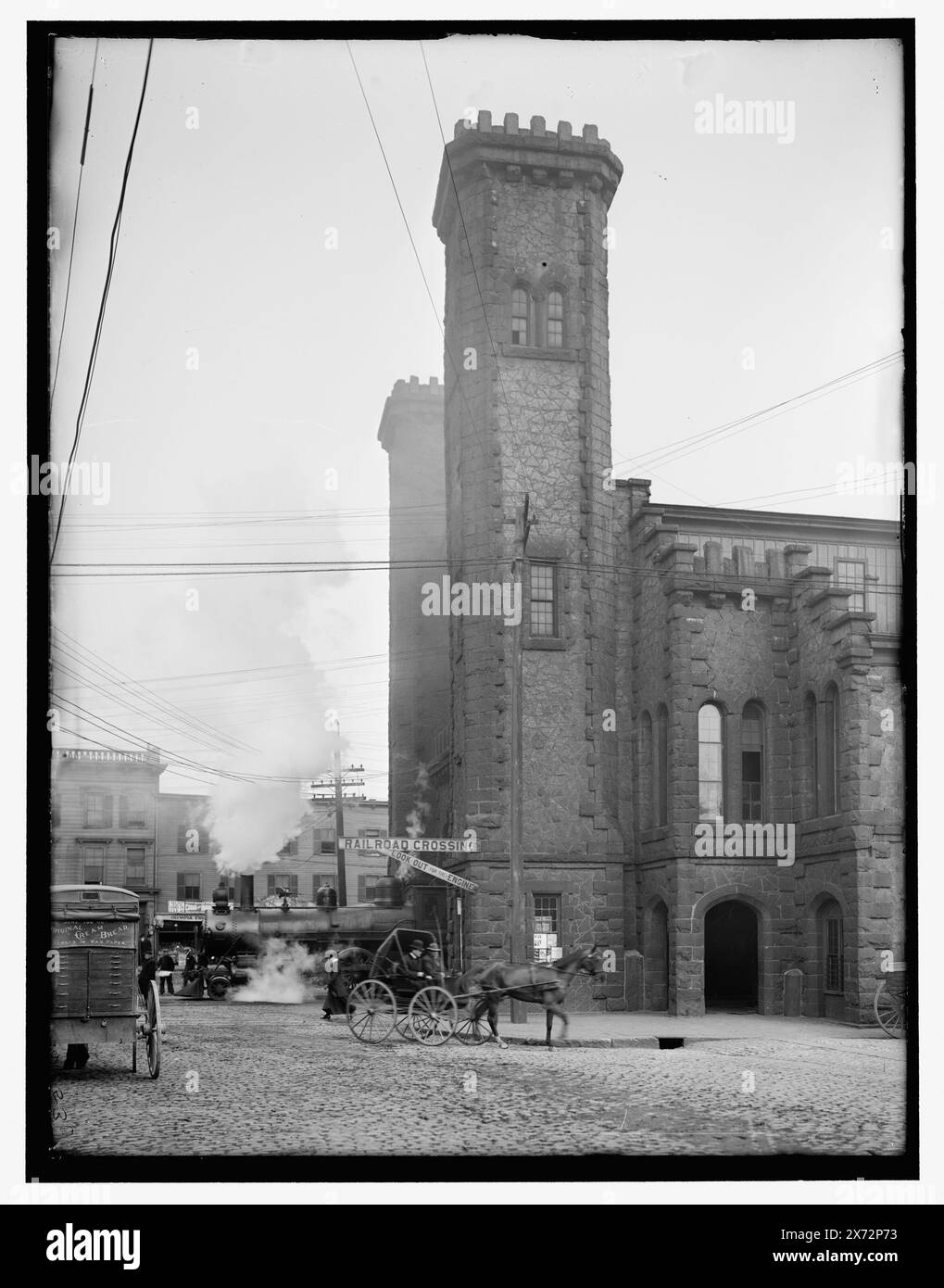 Boston and Maine Railroad Depot, Riley Plaza, Salem, Mass., titre conçu par Cataloger., 'No. 53' sur négatif., Detroit Publishing Co. No. 039497., Gift ; State Historical Society of Colorado ; 1949, Railroad stations. , États-Unis, Massachusetts, Salem. Banque D'Images