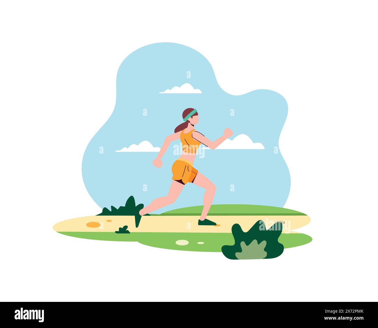 Jeune femme portant un bandeau jogging dans le parc le week-end. activités sportives et récréatives. Concept de style de vie de santé d'illustration de conception Illustration de Vecteur