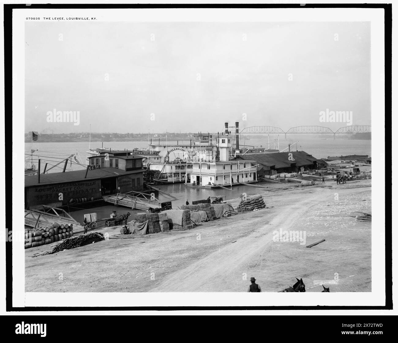 The Levee, Louisville, Kentucky, '5' sur négatif., Detroit Publishing Co. No. 070035., Gift ; State Historical Society of Colorado ; 1949, Steamboats. , Digues. , États-Unis, Kentucky, Louisville. Banque D'Images