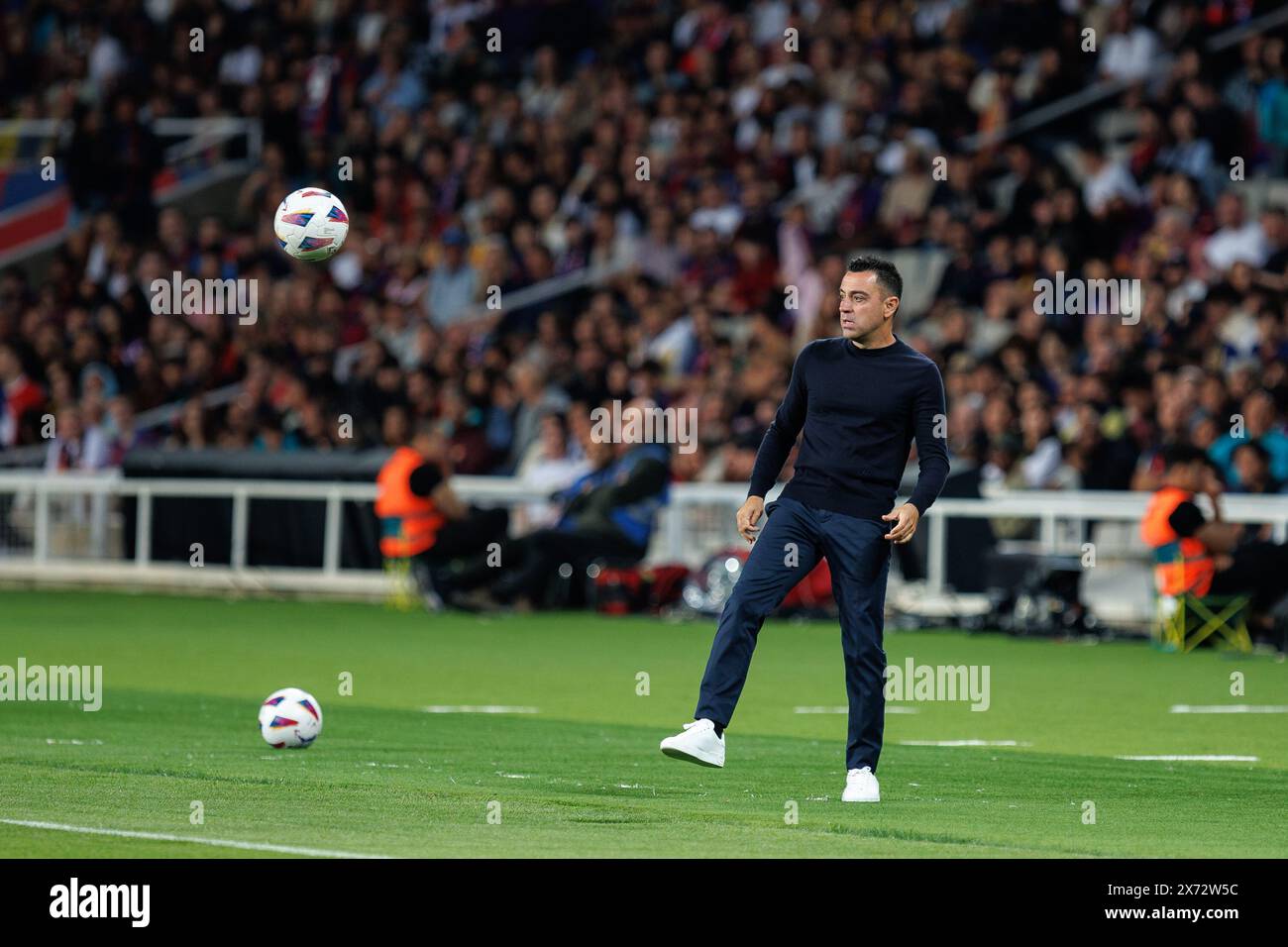 Barcelone, Espagne. 13 mai 2024. Le manager Xavi Hernandez en action lors du match LaLiga EA Sports entre le FC Barcelone et la Real Sociedad au Banque D'Images