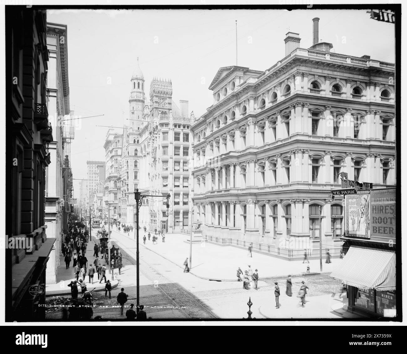 Chestnut Street et bureau de poste, Philadelphie, Pa., '323' sur négatif., Detroit Publishing Co. No. 017515., Gift ; State Historical Society of Colorado ; 1949, Post Offices. , Rues. , États-Unis, Pennsylvanie, Philadelphie. Banque D'Images