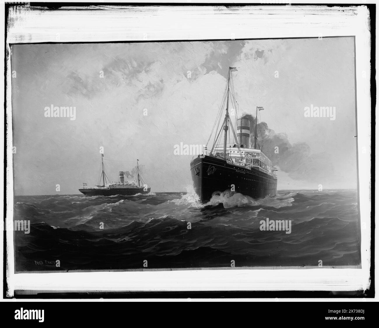 S.S. Potsdam, Holland American Line, titre tiré de la veste., photographie d'un tableau signé 'Fred Pansing.', transparent en verre correspondant (même code de série) disponible sur vidéodisque cadre 1A-30787., Detroit Publishing Co. No. 042674., Gift ; State Historical Society of Colorado ; 1949, Potsdam (Ocean liner), Ocean liners. Banque D'Images