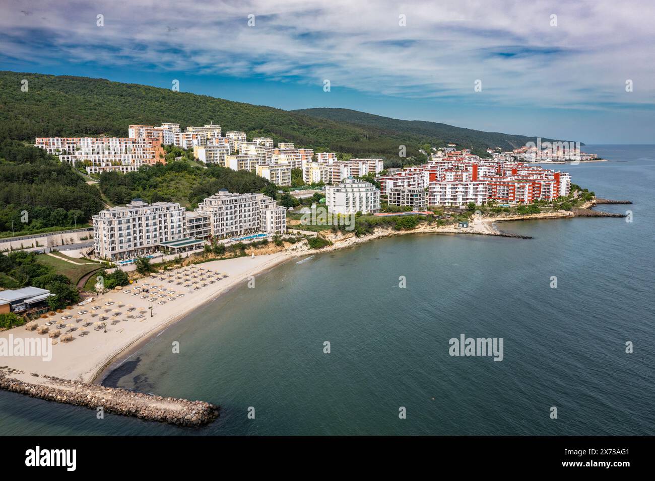 Vue aérienne à une station balnéaire Sveti Vlas sur la mer Noire, Bulgarie Banque D'Images