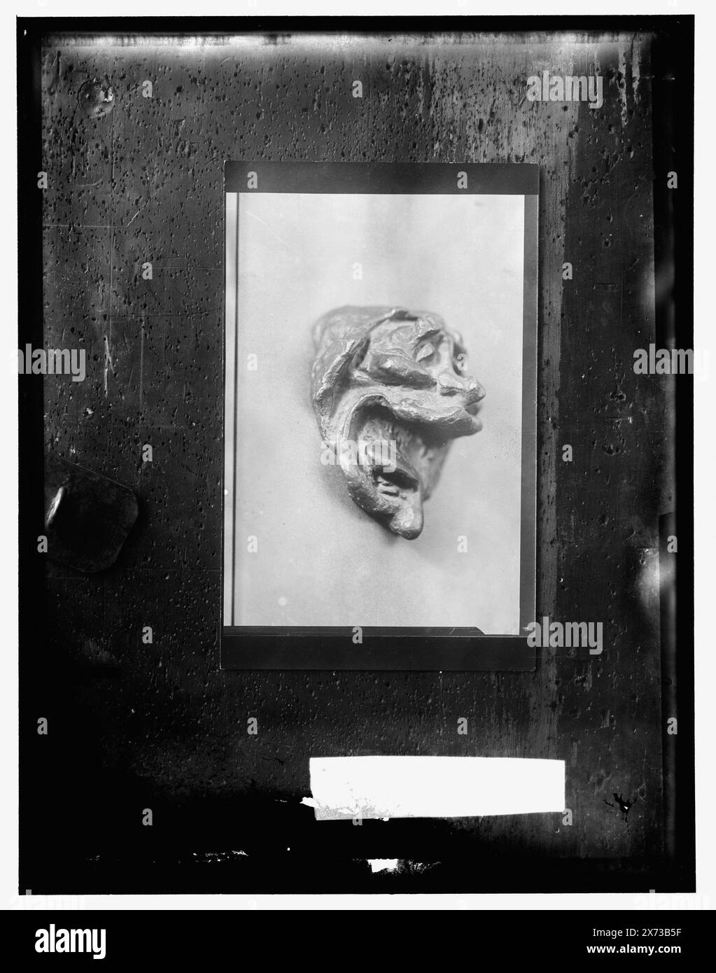 Modèle d'une tête riante, image vidéo filmée latéralement., titre conçu par cataloger., photographie d'une photographie d'un modèle sculpté., date basée sur un nombre négatif qui tombe dans la série à Detroit, catalogue J (1901)., No Detroit Publishing Co., Gift ; State Historical Society of Colorado ; 1949, sculpture. Banque D'Images