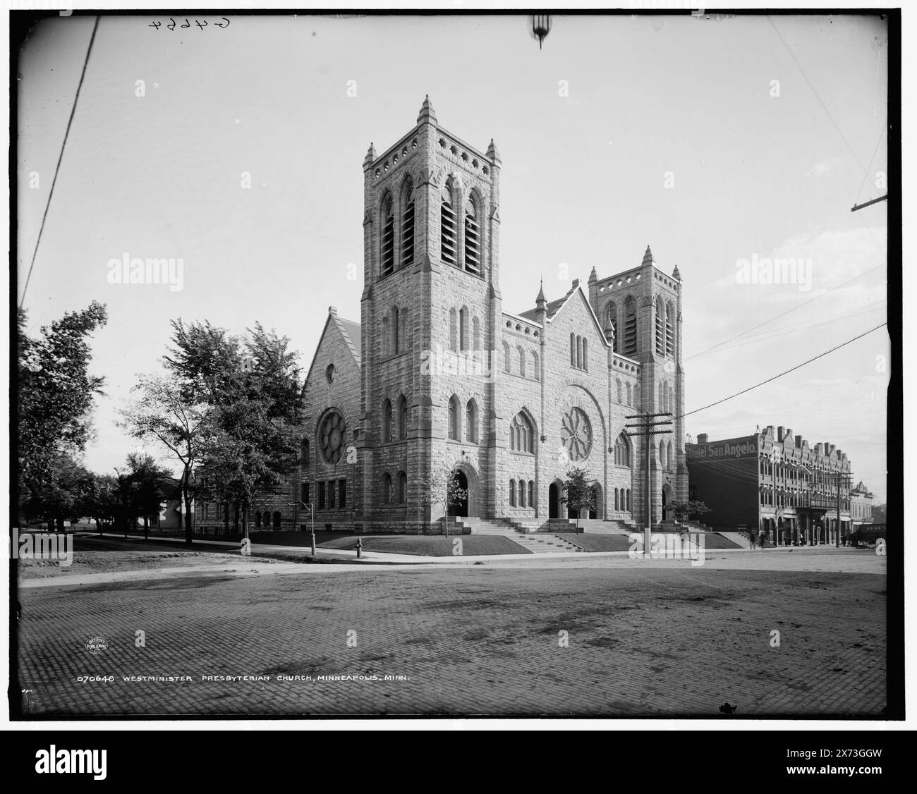Westminster Presbyterian Church, Minneapolis, Minn., 'G 4664' sur négatif., Detroit Publishing Co. No. 070648., Gift ; State Historical Society of Colorado ; 1949, Presbyterian Church. , États-Unis, Minnesota, Minneapolis. Banque D'Images