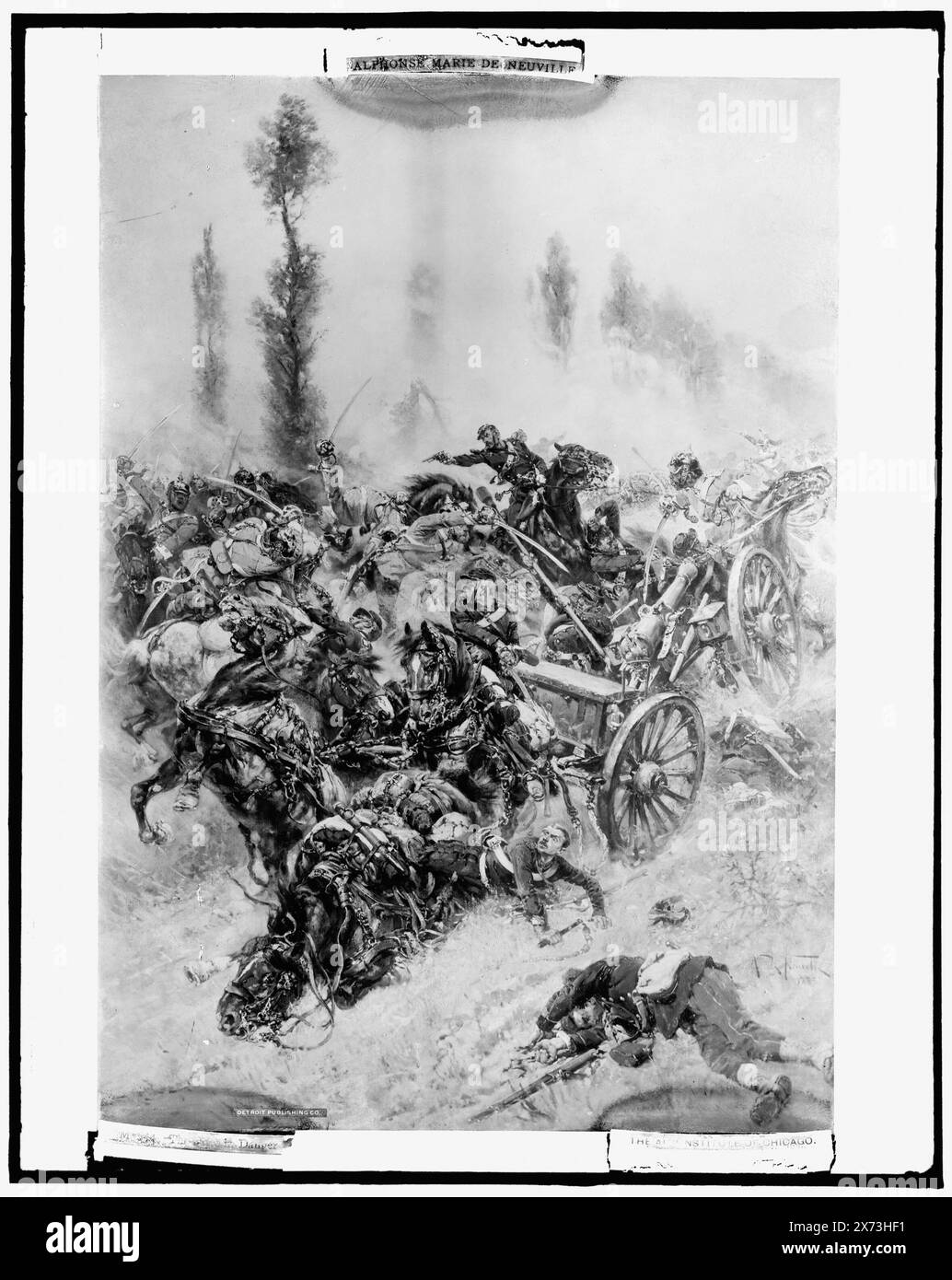 The Piece in danger, date based on Detroit, Thistle Publications (1912)., photographie d'un tableau signé 'A. de Neuville, 1883' à l'Art Institute of Chicago., Detroit Publishing Co. No. M 544., cadeau ; State Historical Society of Colorado ; 1949, artillerie à cheval. , Campagnes et batailles. Banque D'Images