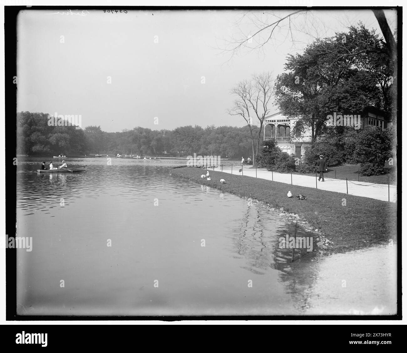 Lagoon à Jackson Park, Chicago, Ill., titre de la veste., 'Behm' sur négatif., Detroit Publishing Co. no. 034708., Gift ; State Historical Society of Colorado ; 1949, Parks. , Lacs et étangs. , États-Unis, Illinois, Chicago. Banque D'Images