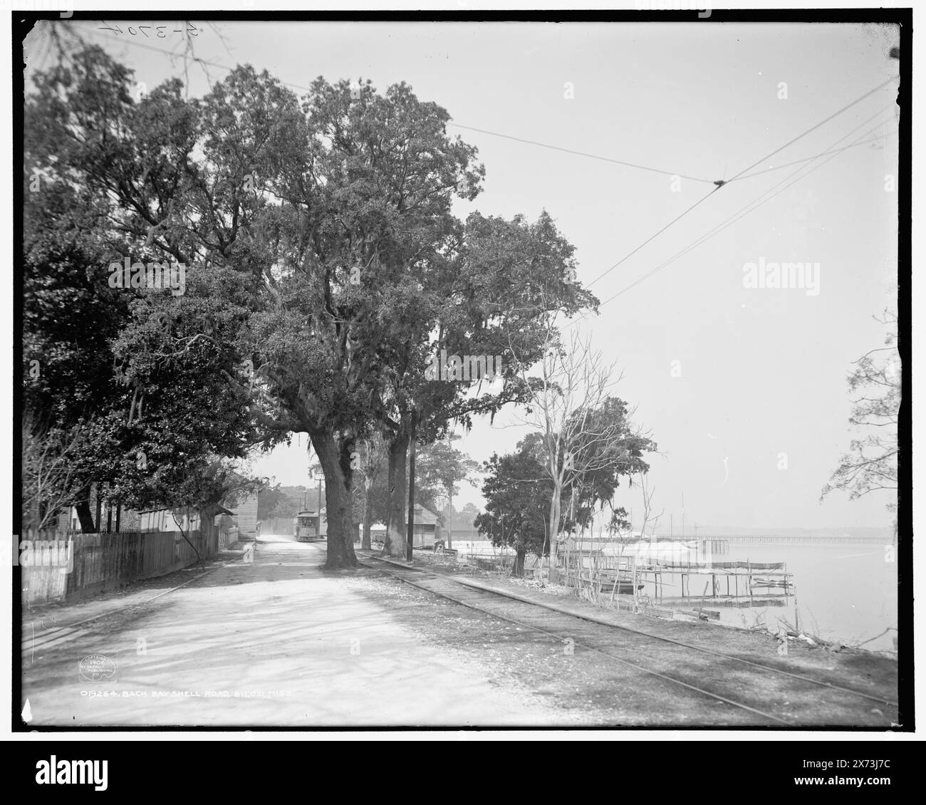 Back Bay Shell Road, Biloxi, Miss., 'G 3704' sur négatif., Detroit Publishing Co. No. 019264., Gift ; State Historical Society of Colorado ; 1949, Streets. , Front de mer. , États-Unis, Mississippi, Biloxi. Banque D'Images
