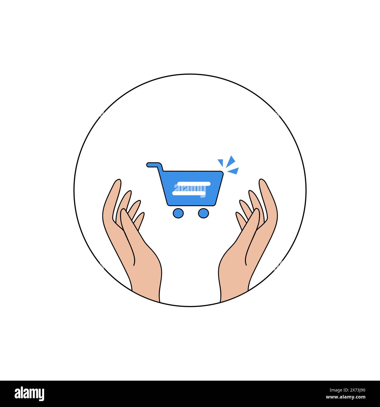 Mains tenant une icône de panier Illustration de Vecteur