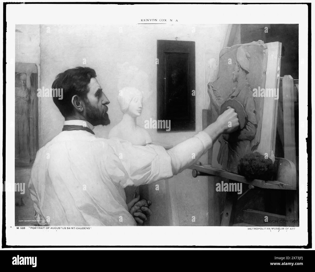 Augustus Saint-Gaudens, portrait de tête et d'épaules, titre conçu par le catalogeur ; légende sur négatif : Portrait d'Augustus Saint-Gaudens., photographie d'un tableau signé 'Kenyon Cox, 1908' au Metropolitan Museum of Art., Detroit Publishing Co. No. M 589., Gift ; State Historical Society of Colorado ; 1949, Saint-Gaudens, Augustus,,, 1848-1907. , Modélisation (sculpture) Banque D'Images