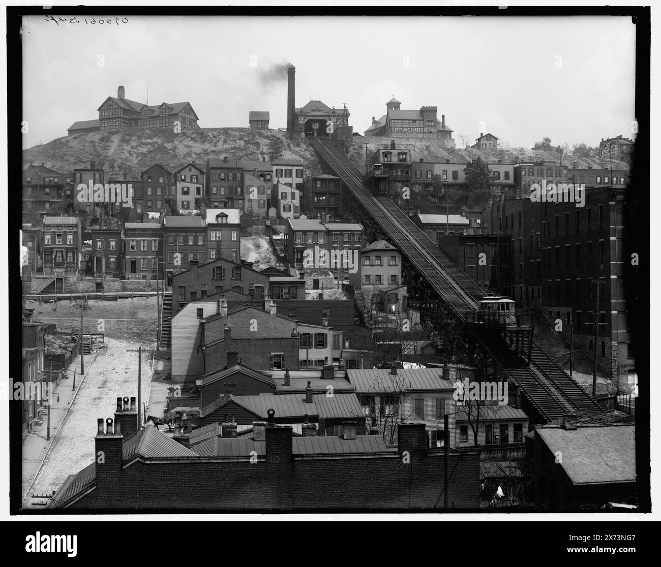 Mount Adams incline, Cincinnati, Ohio, titre conçu par Cataloger., 'G 4310 dup' sur négatif., Detroit Publishing Co. No. 070061., Gift ; State Historical Society of Colorado ; 1949., publié dans : 'images of America' chapitre de l'ebook Great Photographs from the Library of Congress, 2013, Hills. , Chemins de fer inclinés. , États-Unis, Ohio, Cincinnati. Banque D'Images