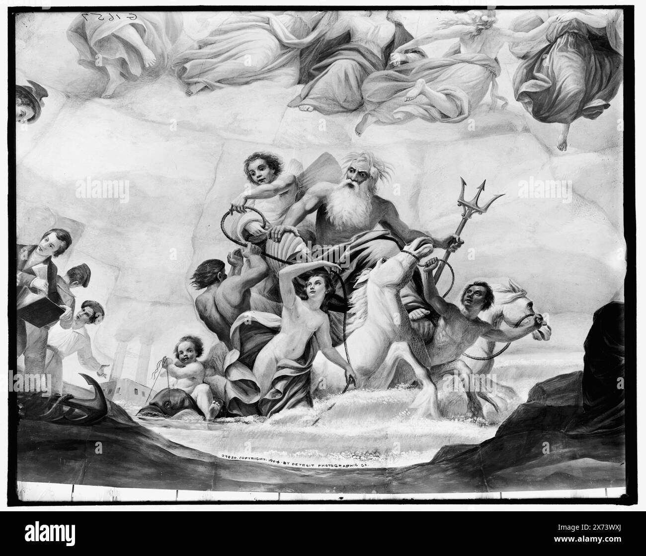 L'apothéose de Washington. Détail marin, titre conçu par cataloger., photographie d'une fresque de Neptune et de la cour par Constantino Brumidi dans le Capitole des États-Unis., 'G 1657' sur négatif., Detroit Publishing Co. M 9850., Gift ; State Historical Society of Colorado ; 1949, Capitols. , Neptune (divinité romaine) , plafonds. , Peintures murales. , Rotundas. , États-Unis, District of Columbia, Washington (D.C.) Banque D'Images