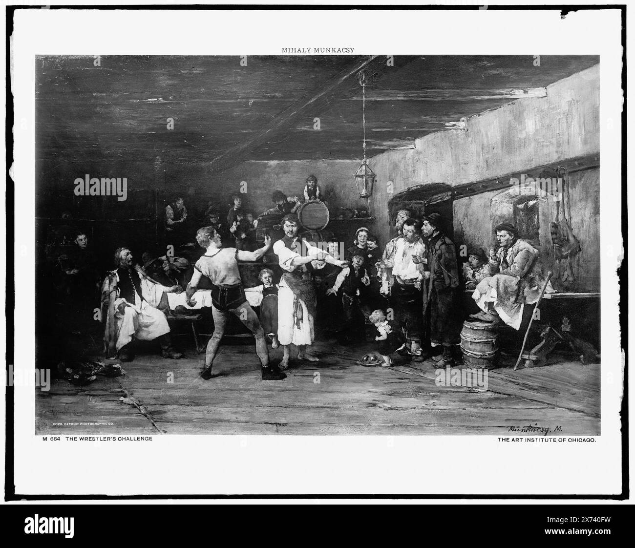 Le défi du lutteur, date basée sur Detroit, Thistle Publications (1912)., photographie d'un tableau signé 'Munkacsy, M.' à l'Art Institute of Chicago., Detroit Publishing Co. No. M 664., Gift ; State Historical Society of Colorado ; 1949, Wrestling. , Intérieurs. Banque D'Images