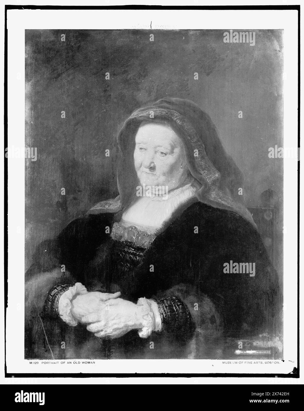 Femme, portrait de la tête et des épaules, titre conçu par le catalogeur ; légende sur négatif : Portrait d'une vieille femme., date basée sur Detroit, Thistle Publications (1912)., photographie d'une peinture au Museum of Fine Arts, Boston., Detroit Publishing Co. No. M 129., Gift ; State Historical Society of Colorado ; 1949, Women. Banque D'Images