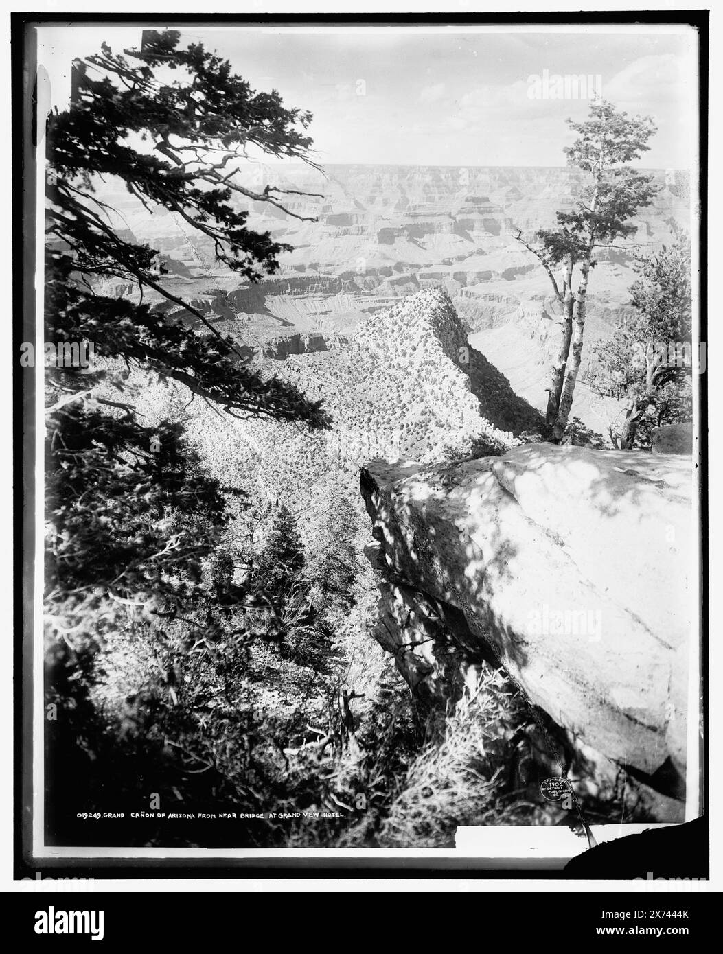 Grand Canon sic de l'Arizona à proximité du pont à Grand View Hotel, négatif fissuré en bas à droite., Detroit Publishing Co. No. 019249., Gift ; State Historical Society of Colorado ; 1949, Canyons. , États-Unis, Arizona, Grand Canyon. Banque D'Images Grand Canon sic de l'Arizona à proximité du pont à Grand View Hotel, négatif fissuré en bas à droite., Detroit Publishing Co. No. 019249., Gift ; State Historical Society of Colorado ; 1949, Canyons. , États-Unis, Arizona, Grand Canyon. Banque D'Images