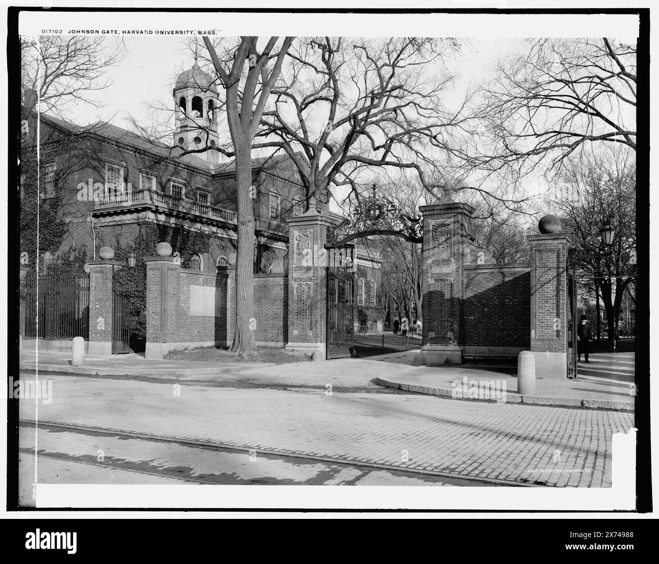 Johnson i.e. Johnston Gate, Harvard University, Mass., '1719' sur négatif., Detroit Publishing Co. No. 017102., Gift ; State Historical Society of Colorado ; 1949, Harvard University. , Universités et collèges. , Gates. , États-Unis, Massachusetts, Cambridge. Banque D'Images