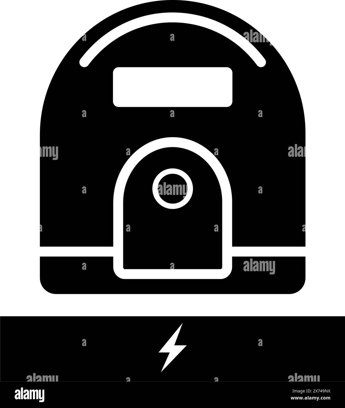 Icône noire d'un robot-aspirateur amarré à sa station de charge, symbolisant la domotique moderne Illustration de Vecteur