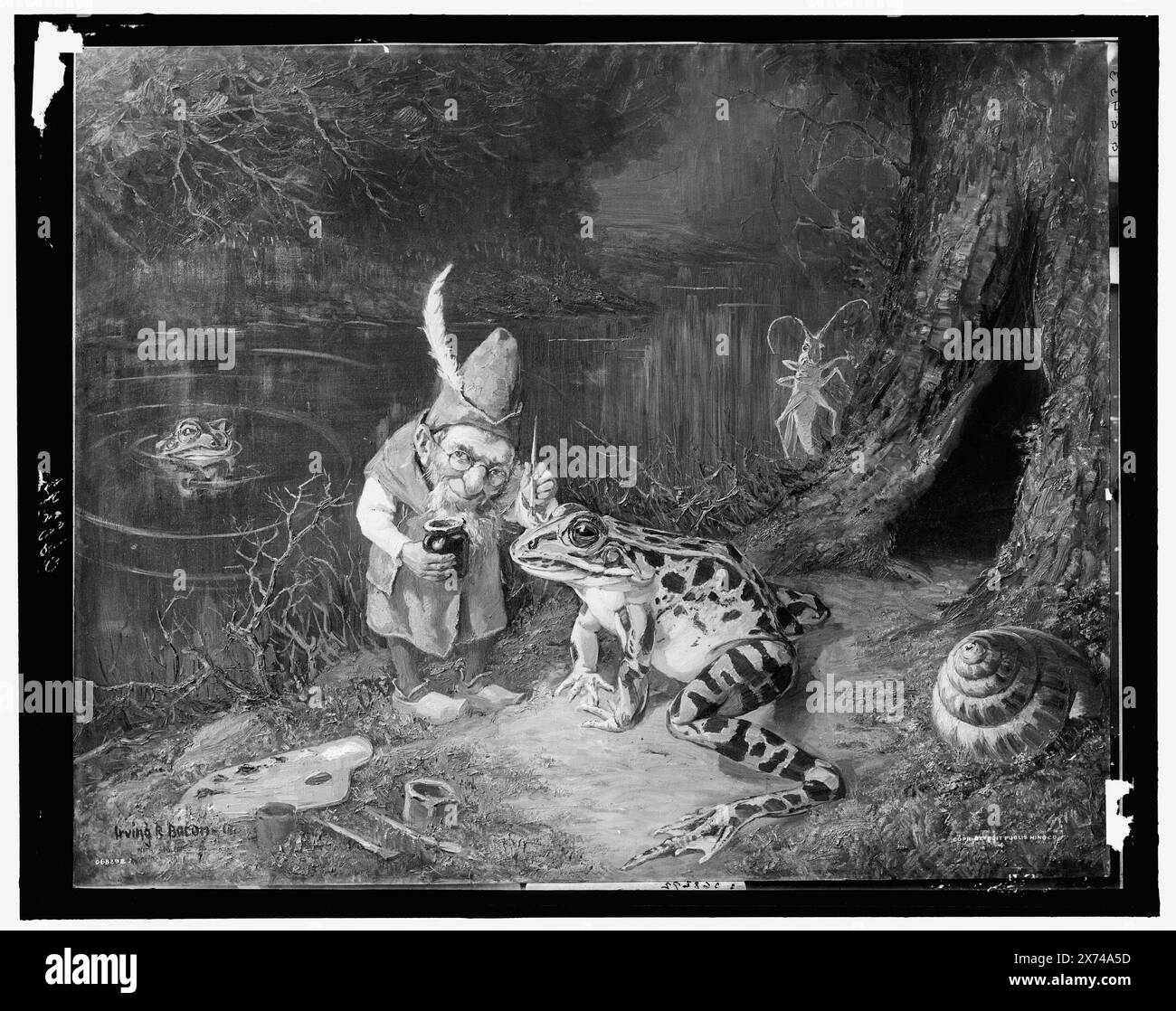 Petit vieil homme des bois, photographie d'un tableau signé 'Irving R. Bacon, avec excuses à Heinrich Schill.', utilisé comme logo pour le Detroit & Cleveland navigation Co., transparent en verre correspondant (même code de série) disponible sur vidéodisque cadre 1A-30857., Detroit Publishing Co. No. 068292., Gift ; State Historical Society of Colorado ; 1949, Frogs. , Des êtres surnaturels. Banque D'Images