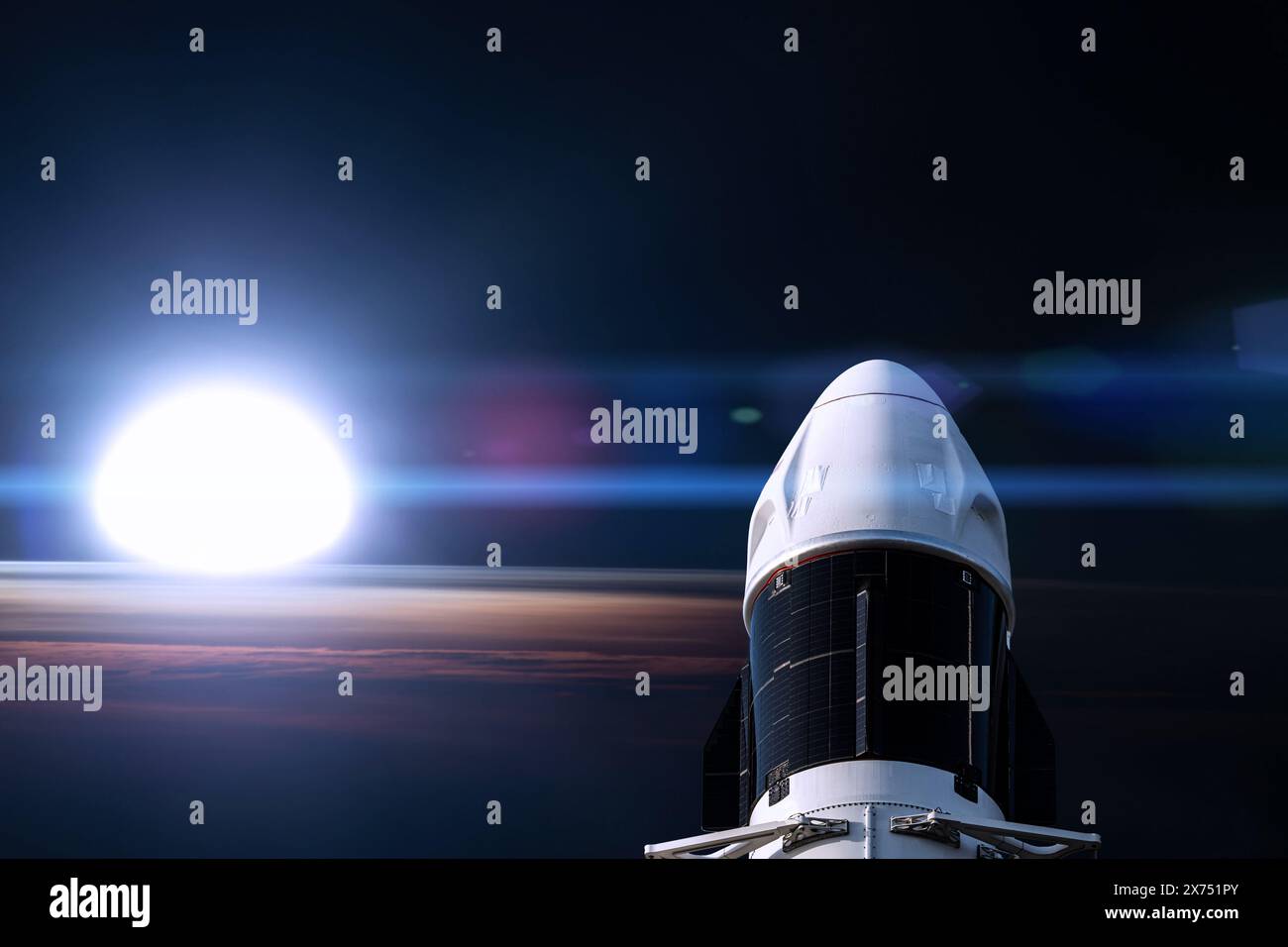 Vaisseau spatial cargo en orbite basse. Éléments de cette image fournis par la NASA. Banque D'Images