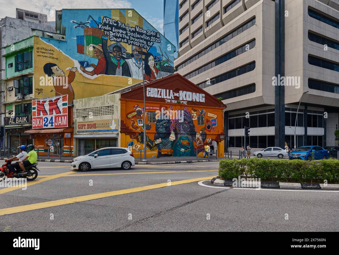 Street art (graffiti ou mural) en face du marché central Kuala Lumpur, Malaisie Banque D'Images